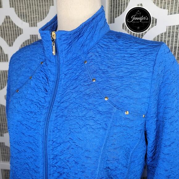 Draper's & Damon's Blue Crinkle 2-Piece Top and Jacket Set Size PM - Picture 3 of 15